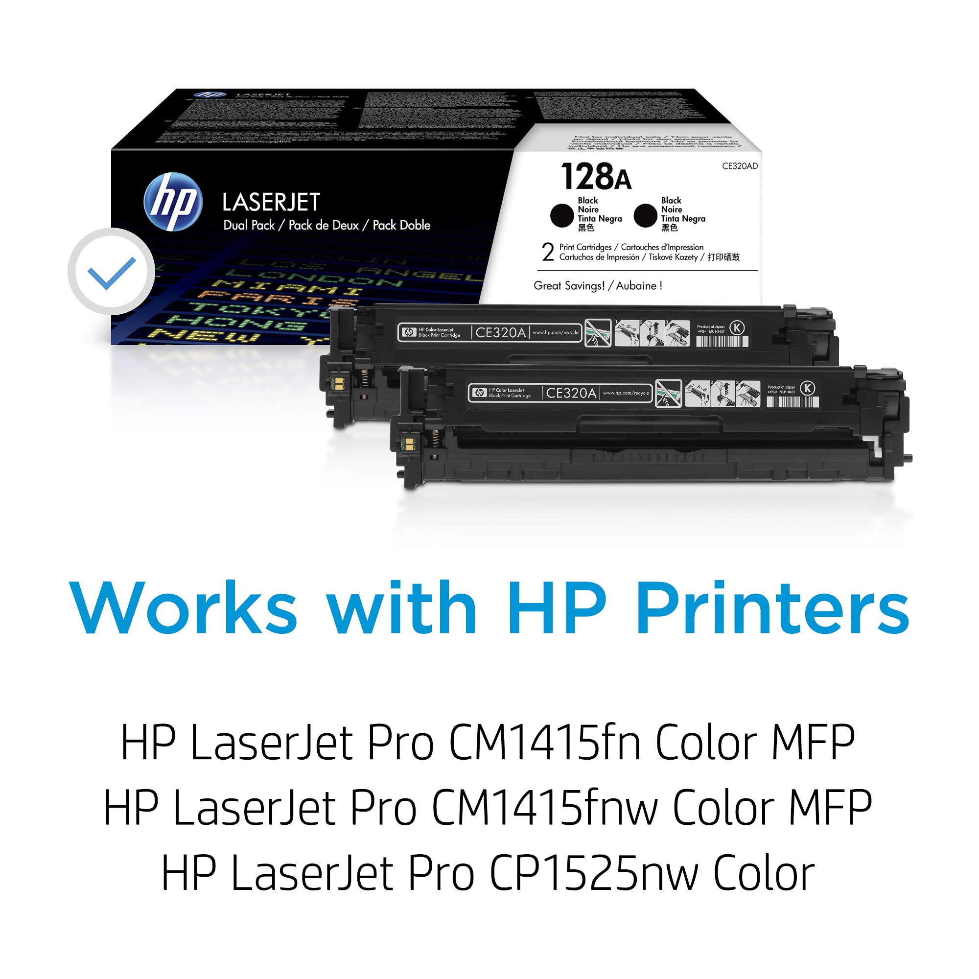 HP Original 128A Black Toner Cartridges (2-Pack) | Works LaserJet Pro CM1415 Color, CP1525 Color Series | CE320AD