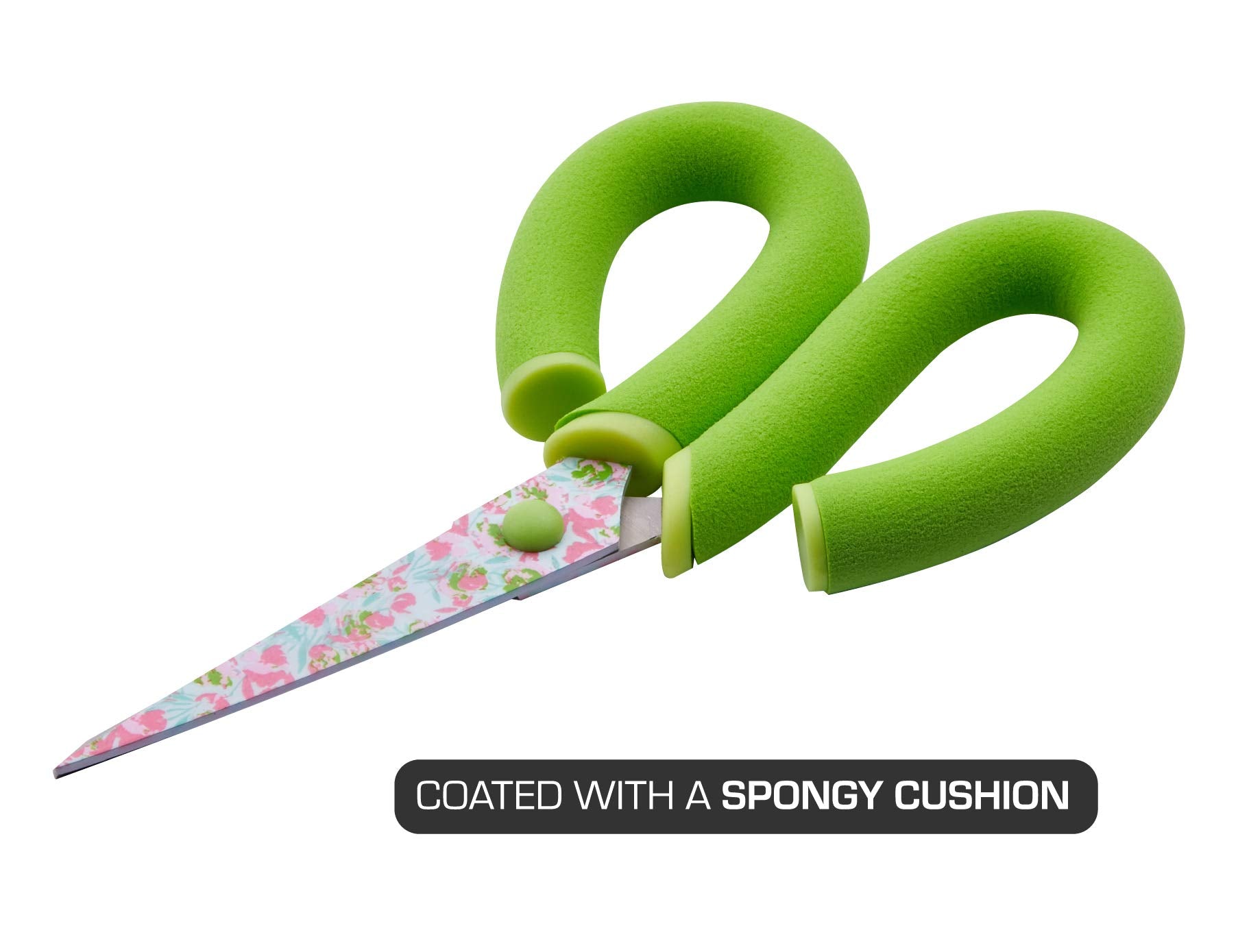 It's Academic Pillow Grips 8-Inch Scissors with Comfort Handles, Floral Blade, Green