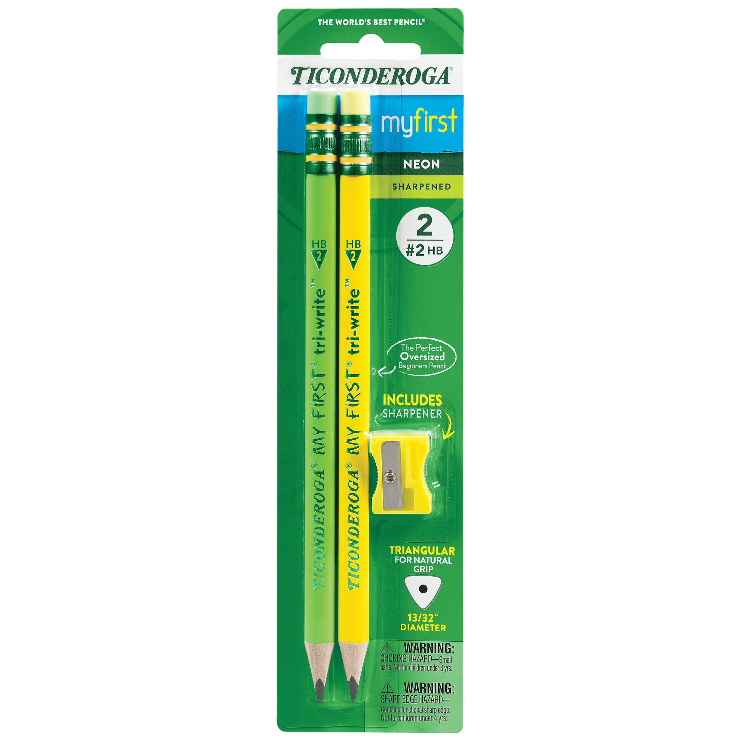 Ticonderoga My First Tri-Write Wood-Cased Pencils, Neon Assorted, 2 Count