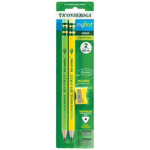 Ticonderoga My First Tri-Write Wood-Cased Pencils, Neon Assorted, 2 Count