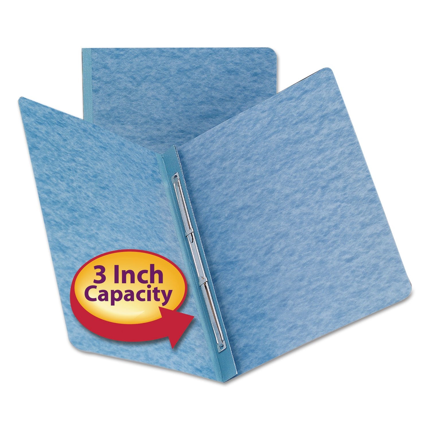 Smead PressGuard Report Cover, Metal Prong Side Fastener with Compressor, 3" Capacity, Letter Size, Blue, 25 per Box (81052)