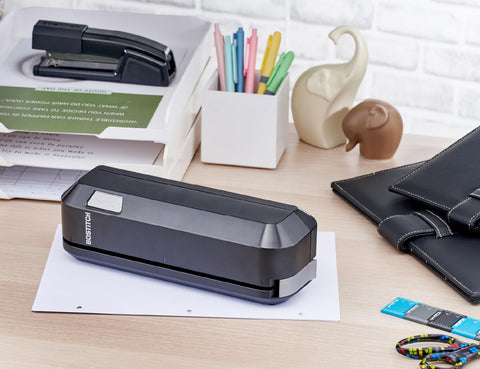 Bostitch Office Electric 3-Hole Punch, Dual Paper Loading, Heavy Duty, Jam-Free 20 Sheet Capacity, AC Adapter or Battery Powered, Space Saving, Black, (EHP20-BLK)