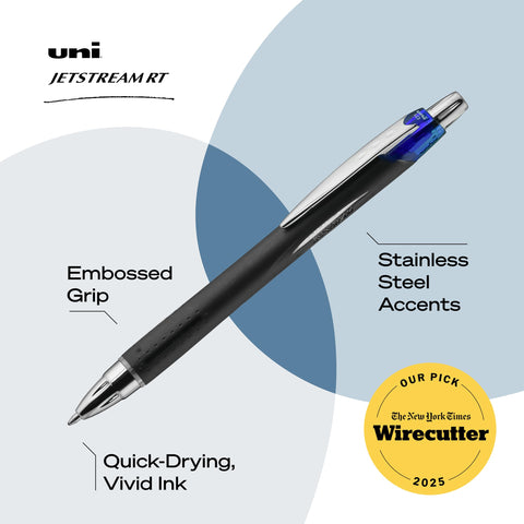 uniball Jetstream RT Retractable Ballpoint Pen, Medium Point (1.0mm), Blue, 3 Pack