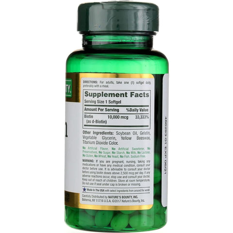 Nature's Bounty Biotin 10000 mcg Ultra Strength - 120 Softgels, Pack of 4