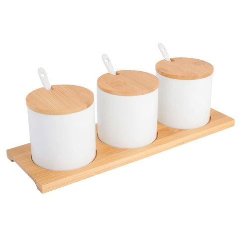 Gibson Home Gracious Dining Dinnerware, 10pc Condiment Jars w/Spoons, White