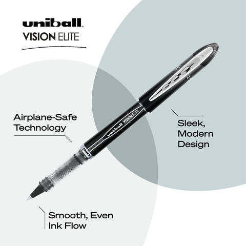 uniball Vision Elite Rollerball Pens, Micro Point (0.5mm), Black, 1 Pack