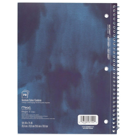 Mead Spiral Notebook, 1 Subject, College Ruled Paper, 70 Sheets, 10-1/2" x 7-1/2", Shape It Up, Design Will Vary, 1 Notebook (07152)