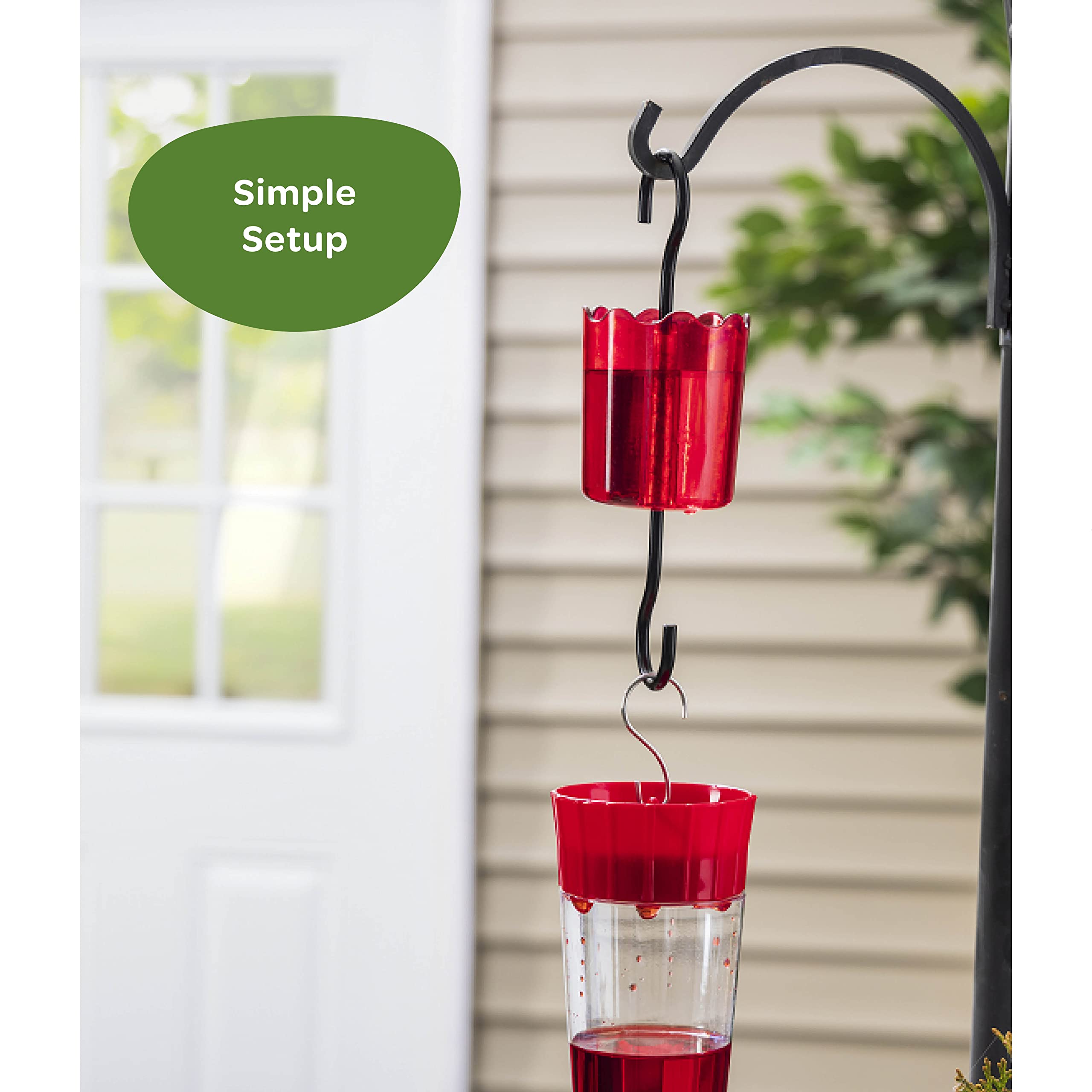 Ant Moat for Hummingbird Feeders [Set of 2] Ant Guard Keeps Ants Away from Feeders, Made of Durable Plastic, Red Color/Rustproof S Hooks, Suitable for All Hummingbird Feeders.