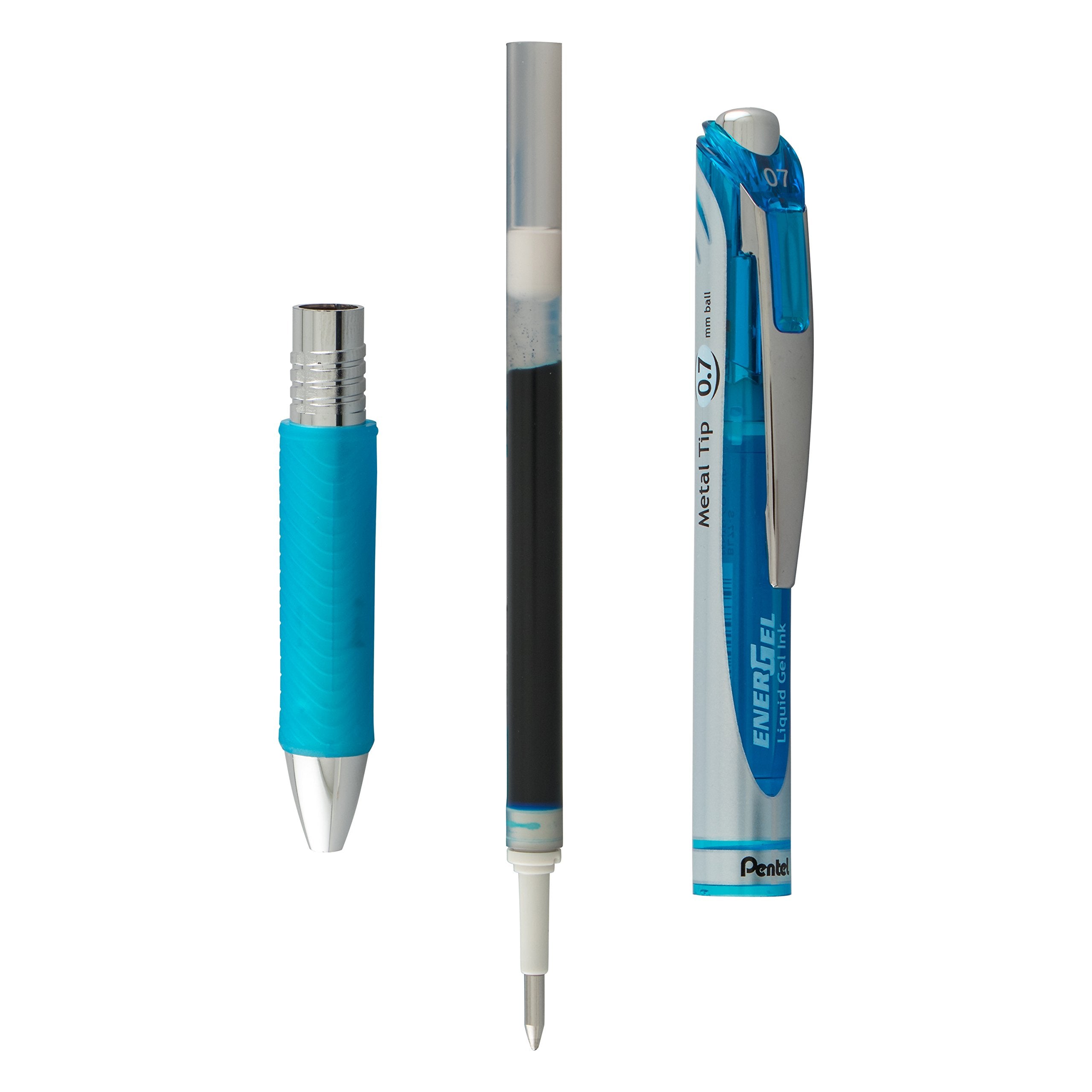 Pentel EnerGel Deluxe RTX Retractable Liquid Gel Pen, Medium Line, Metal Tip, Sky Blue Ink, 2 Pack (BL77BP2S)