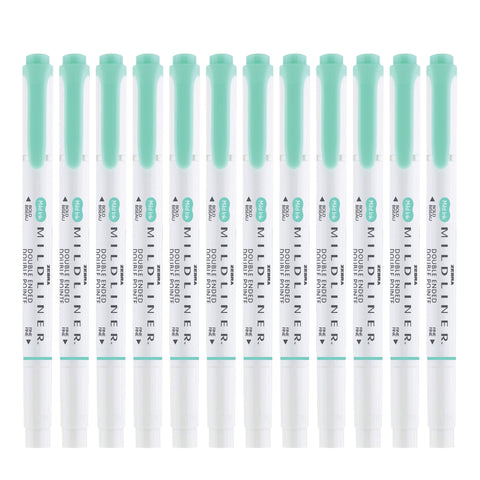 Zebra Pen Mildliner Dual-Tip Highlighters, Broad and Fine Tips, Ideal for Bible Highlighting, No Bleed, School Supplies, Teacher Supplies, and Office Supplies, Mild Blue-Green Ink, 12-Pack (78220upc)