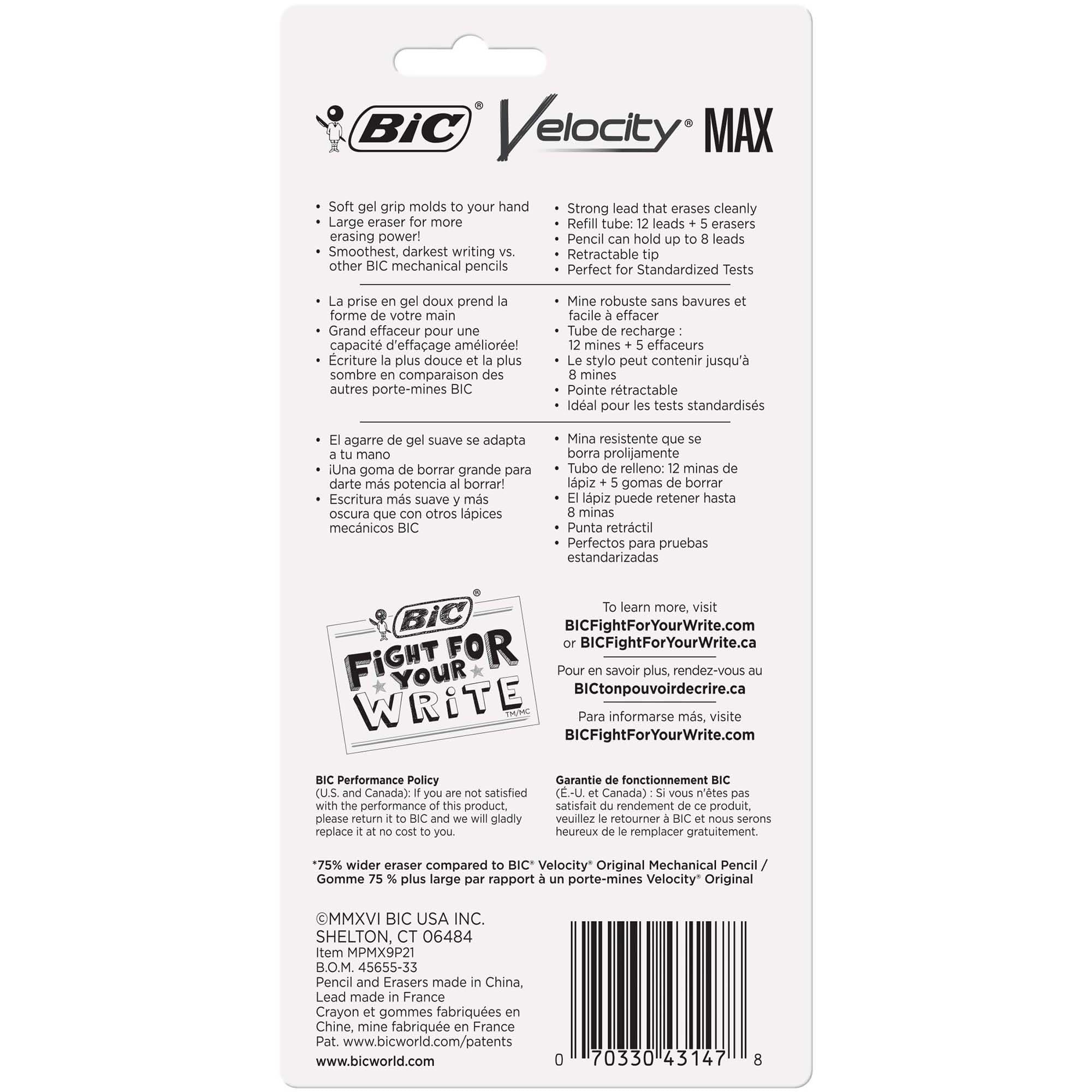 BIC® Velocity Max Mechanical Pencils, Thick Point, 0.9 mm, #2 HB Lead, Assorted Barrel Colors, Pack Of 2
