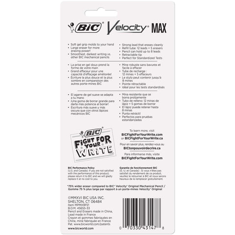 BIC® Velocity Max Mechanical Pencils, Thick Point, 0.9 mm, #2 HB Lead, Assorted Barrel Colors, Pack Of 2
