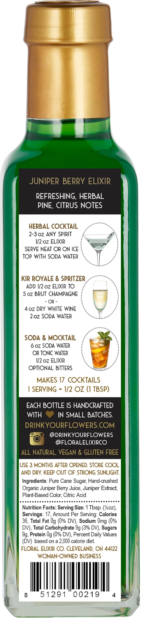 Floral Elixir Co. - All Natural Syrups for Cocktails & Sodas (2 x 8.5 oz) (Juniper Berry)