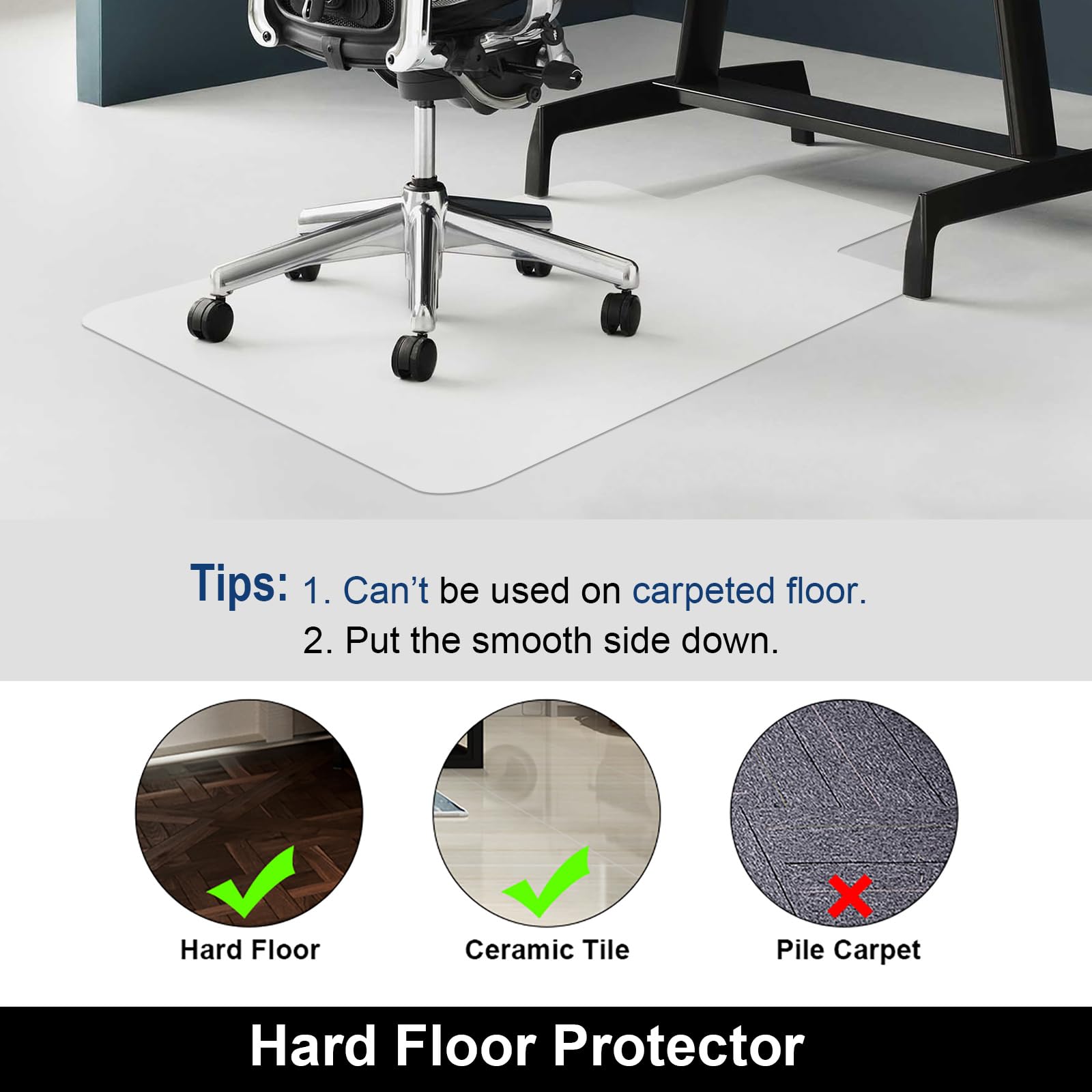 AiBOB Office Chair Mat for Hardwood Floor, 36 X 48 inches, Hard Floor Chair Mats Under Computer Desk, Easy Glide for Rolling Chairs