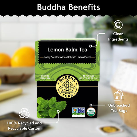 Buddha Teas Organic Lemon Balm - OU Kosher, USDA Organic, CCOF, 18 Bleach-Free Tea Bags