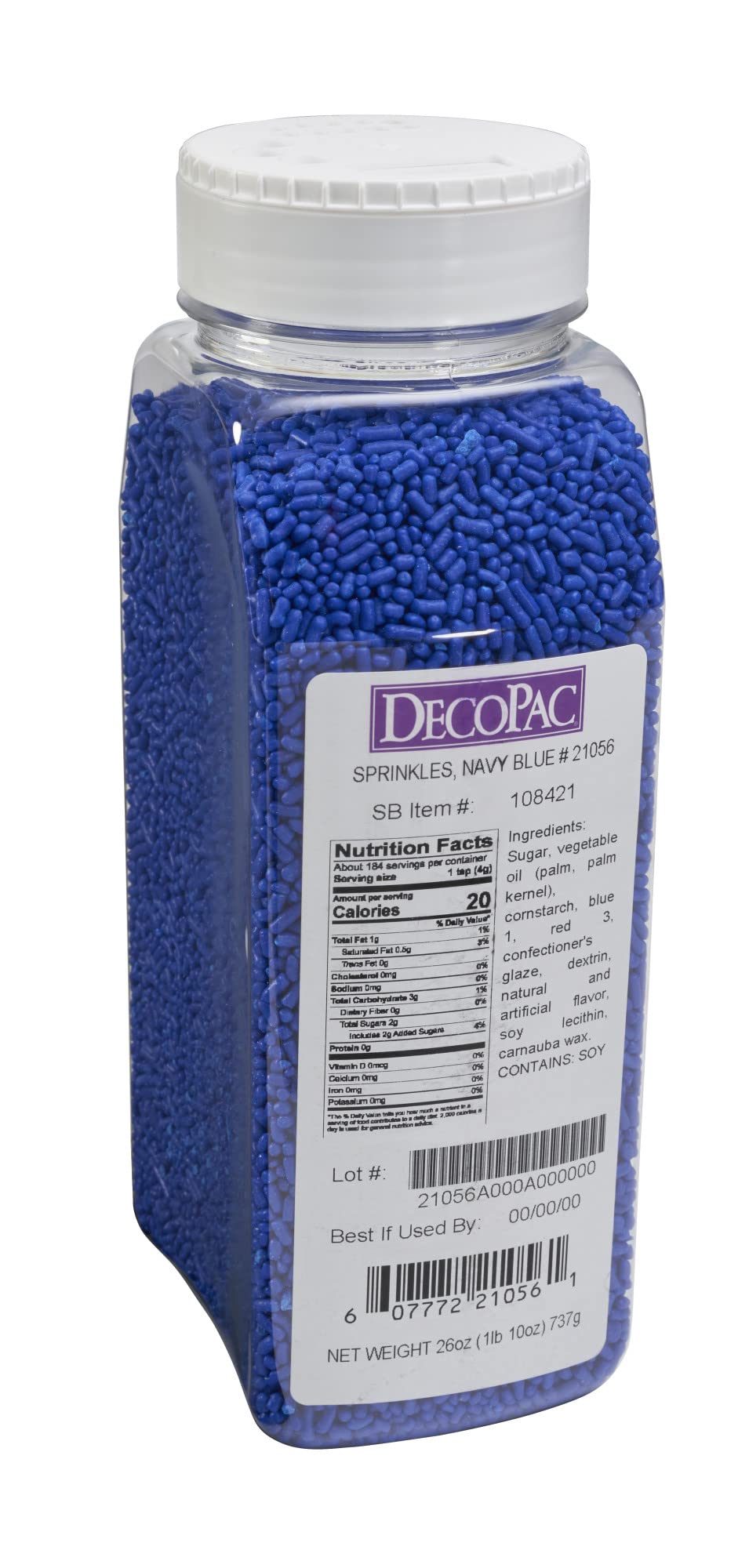 DecoPac Navy Blue Sprinkles | Extra Large 26oz Pack | Cake Sprinkle Mix, Fancy Sprinkles For Cake Decorating, Handheld Container, Candy Sprinkles, Cake Sprinkles - Navy Blue