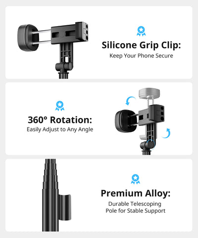 Selfie Stick Travel Tripod for iPhone Wireless Remote for Selfies, Extendable Selfie Stick for iPhone, iPhoneTripod for Video Recording, 60 inch, Black