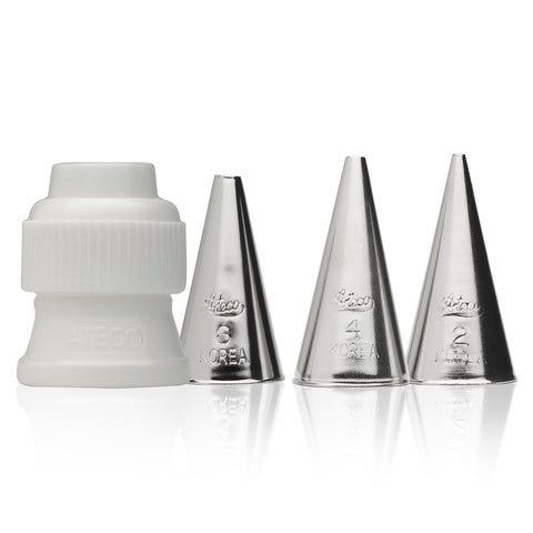 Ateco 380-4 Piece Writing Tube Set, Includes Stainless Steel Tips: 2, 4, 6 & One Standard Coupler