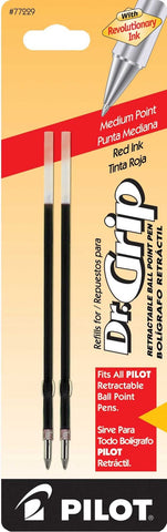 PILOT Dr. Grip Ballpoint Ink Refills for Retractable Pens, Medium Point, Red Ink, 2-Pack (77229)