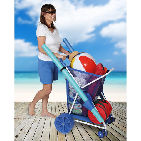 Folding Multi-Purpose Deluxe Beach Cart With Wide Terrain Wheels - Holds Your Beach Gear and more!