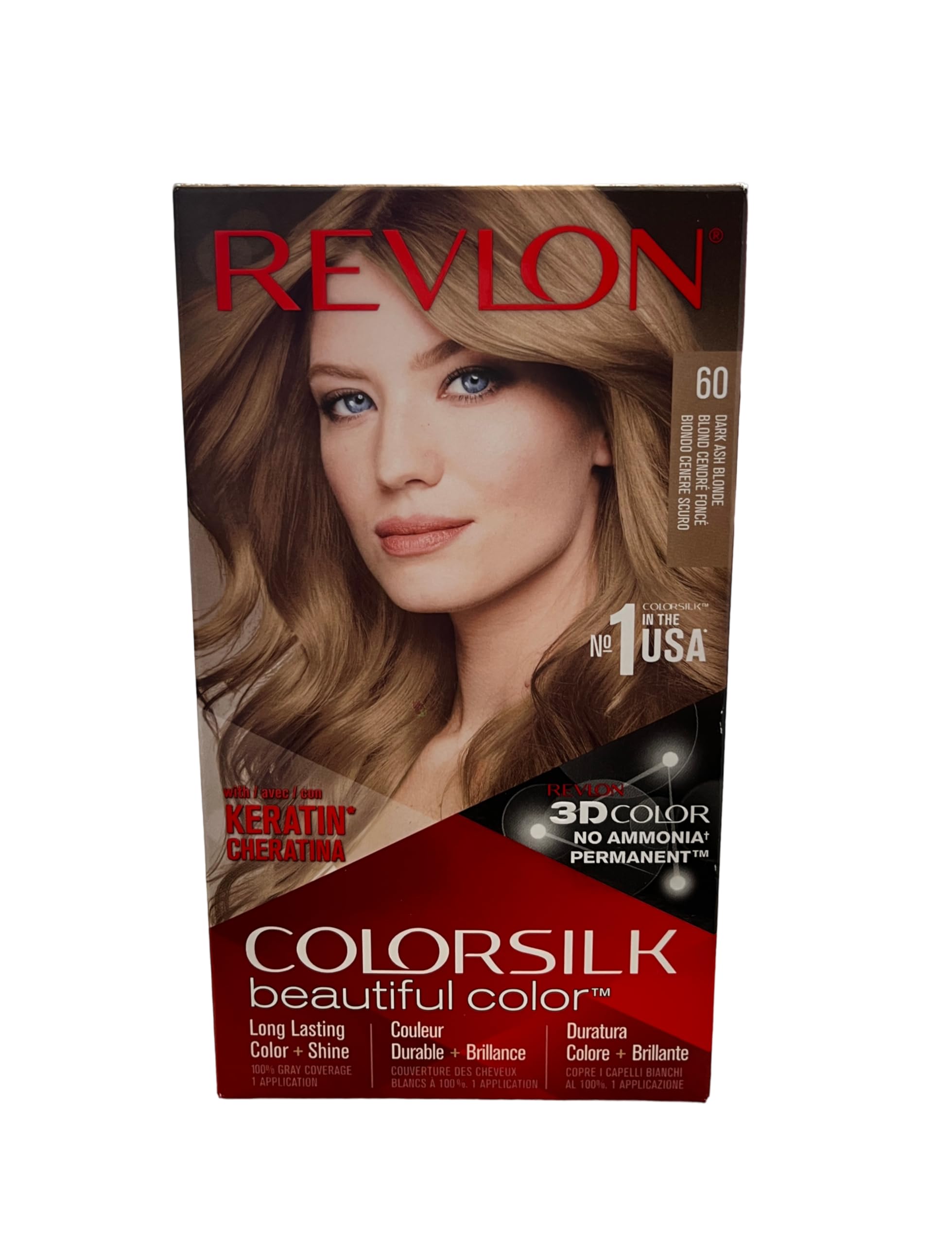 Revlon Permanent Hair Color, Permanent Hair Dye, Colorsilk with 100% Gray Coverage, Ammonia-Free, Keratin and Amino Acids, 60 Dark Ash Blonde, 4.4 Oz (Pack of 1)
