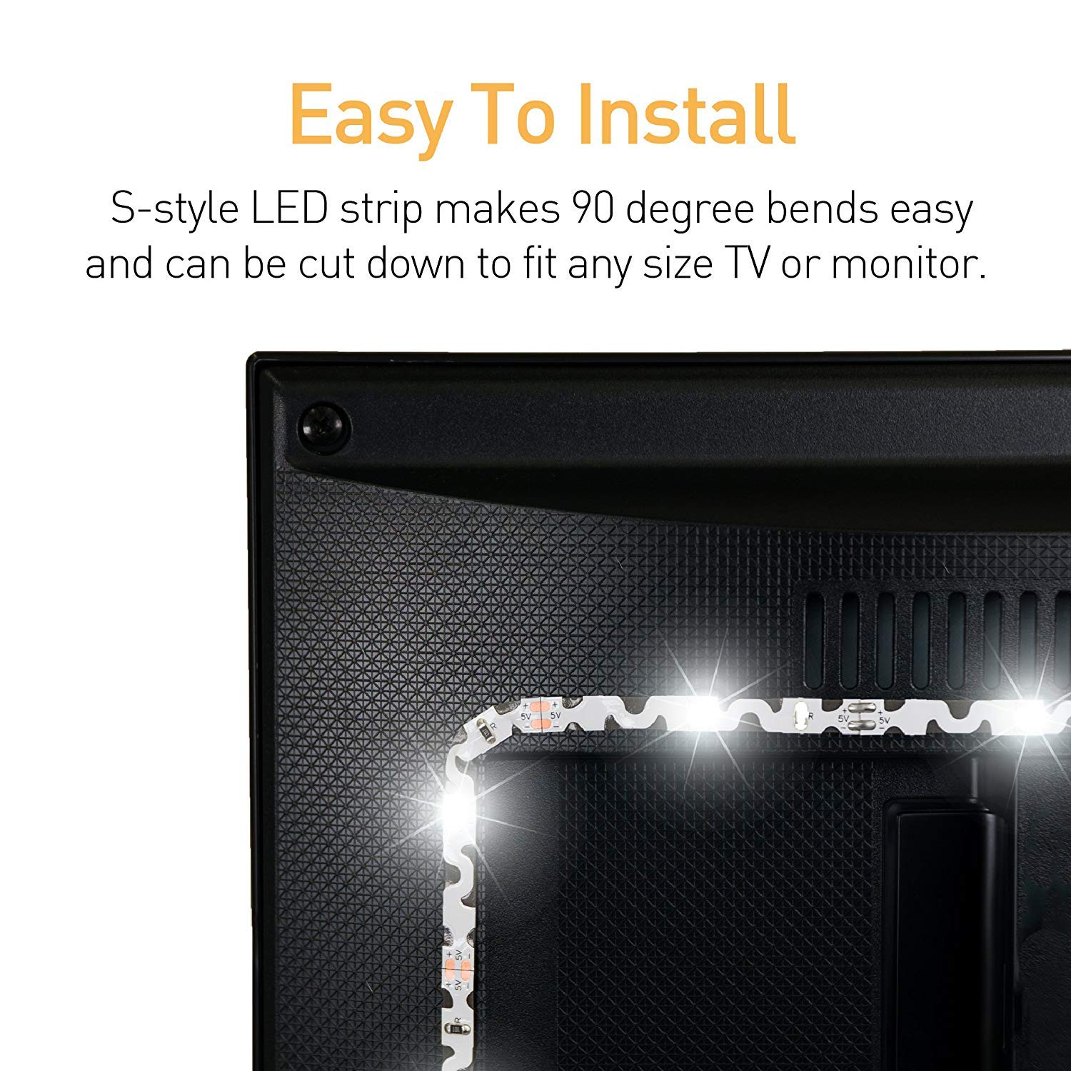 Luminoodle Color Bias Lighting, USB TV and Monitor Backlight LED Strip Lights Kit with Dimmer, Remote - 6.6 ft for 24" to 60" TV - Medium