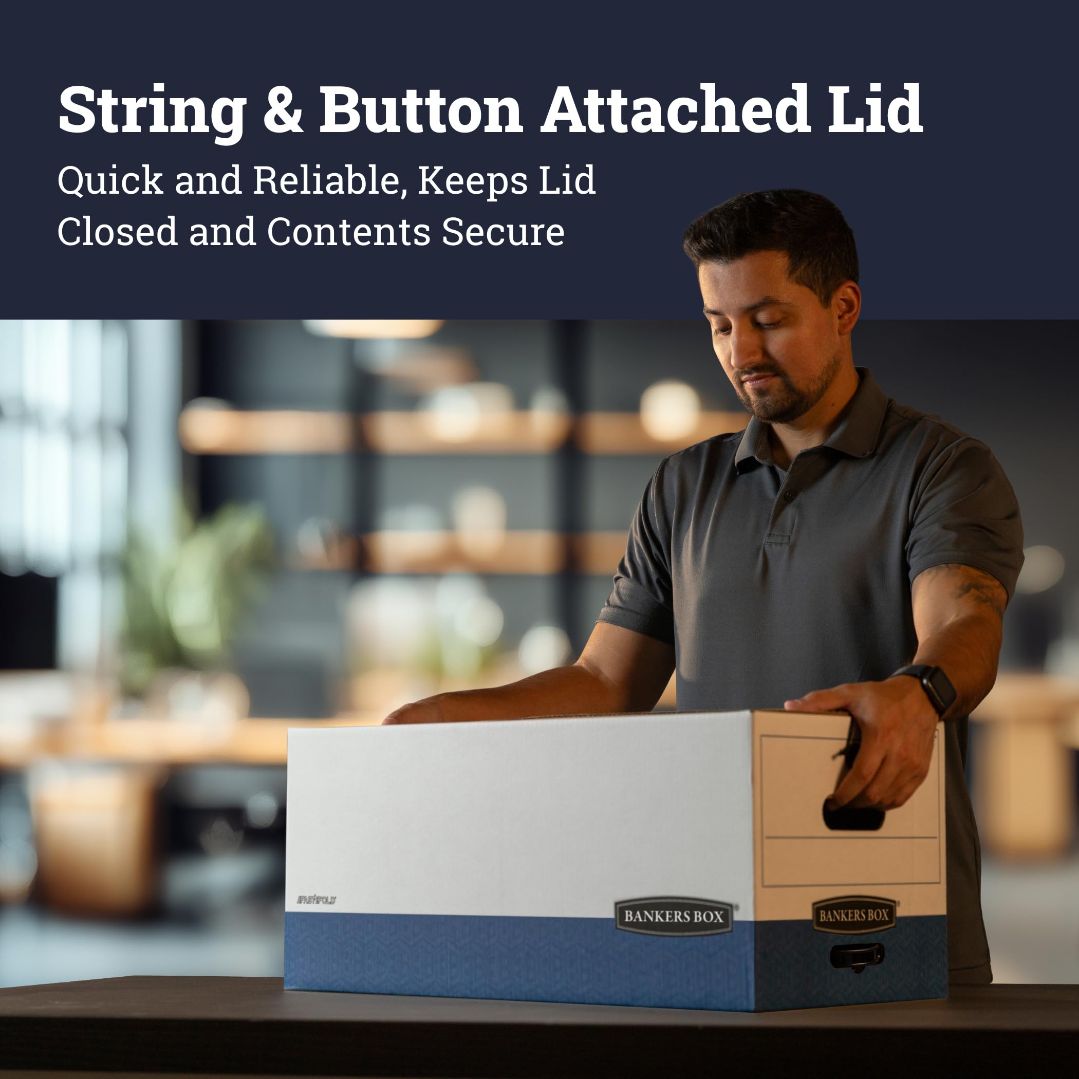 Bankers Box 12-Pack Heavy-Duty String & Button File Storage Box, FastFold Assembly, Legal, STOR,(00012)