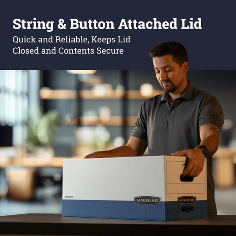 Bankers Box 12-Pack Heavy-Duty String & Button File Storage Box, FastFold Assembly, Legal, STOR,(00012)