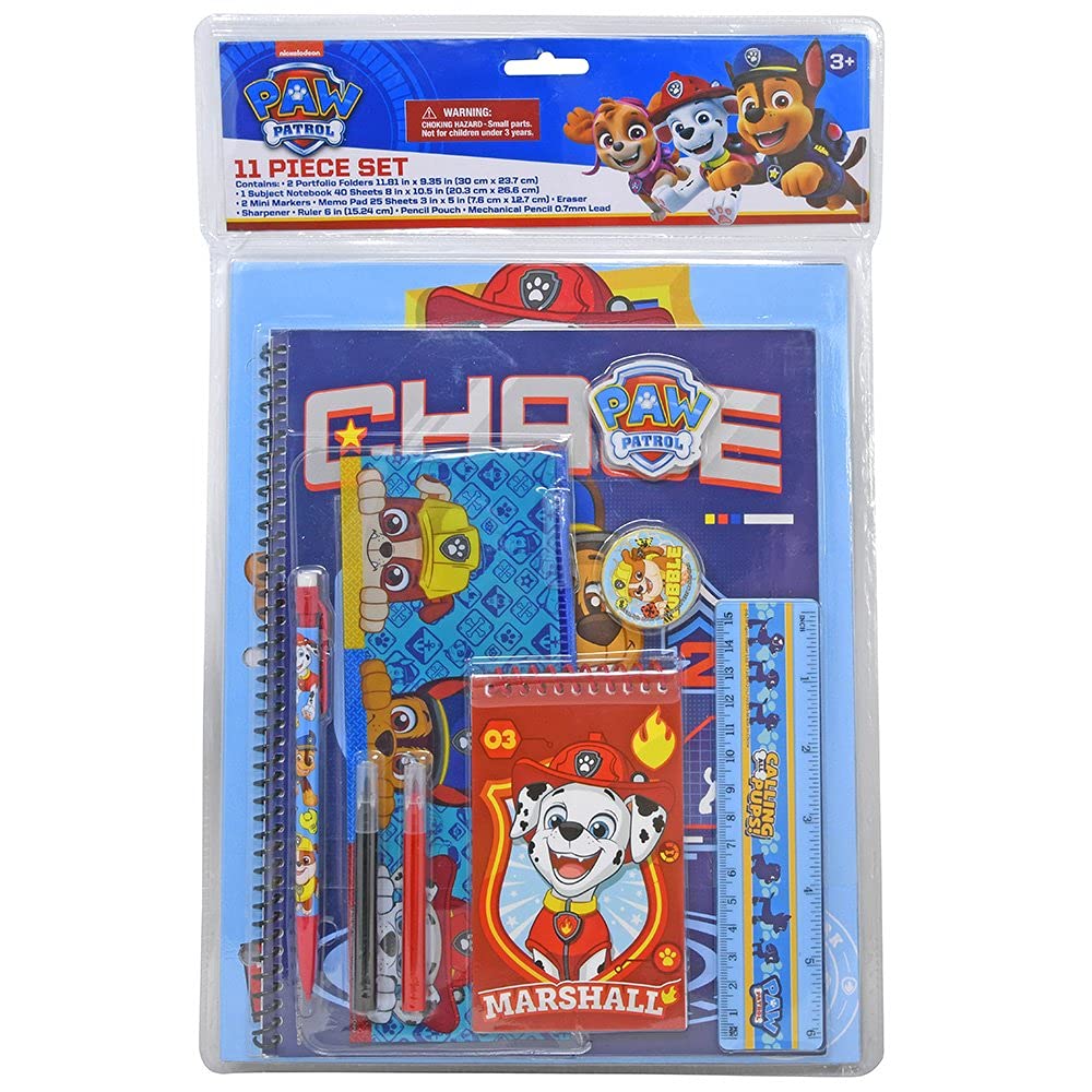 Innovative Designs, LLC Paw Patrol School Supplies Set - Back to Bundle Pack with Notebook, Folders, Pad, Pouch, Marker, Pencil, Eraser, Ruler and Sharpener, 11 Piece Superhero Stationary Set, Blue