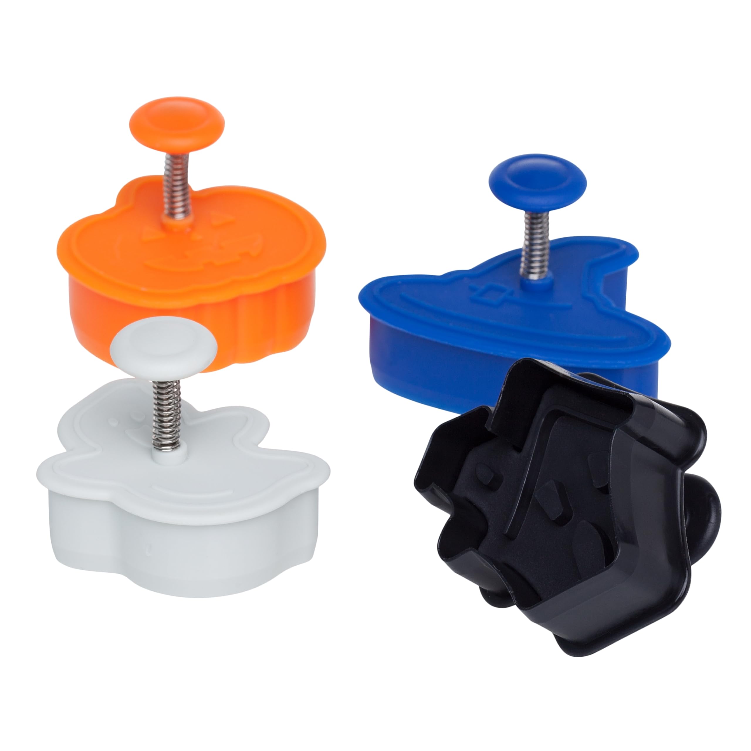 Ateco 1992 Halloween Themed Plunger Cutters, Set of 4 Shapes for Cutting Decorations & Direct Embossing, Spring-loaded Handle, Food Safe Plastic