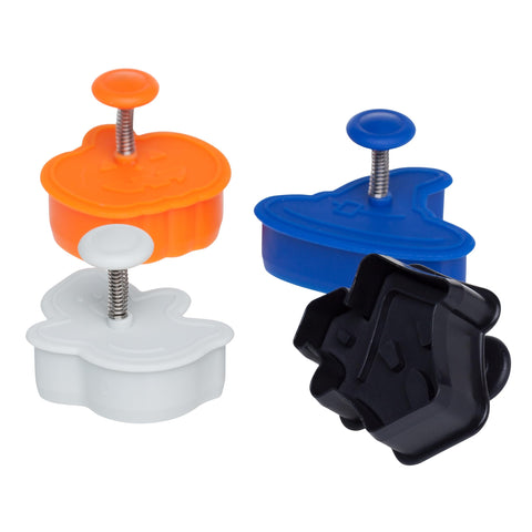 Ateco 1992 Halloween Themed Plunger Cutters, Set of 4 Shapes for Cutting Decorations & Direct Embossing, Spring-loaded Handle, Food Safe Plastic