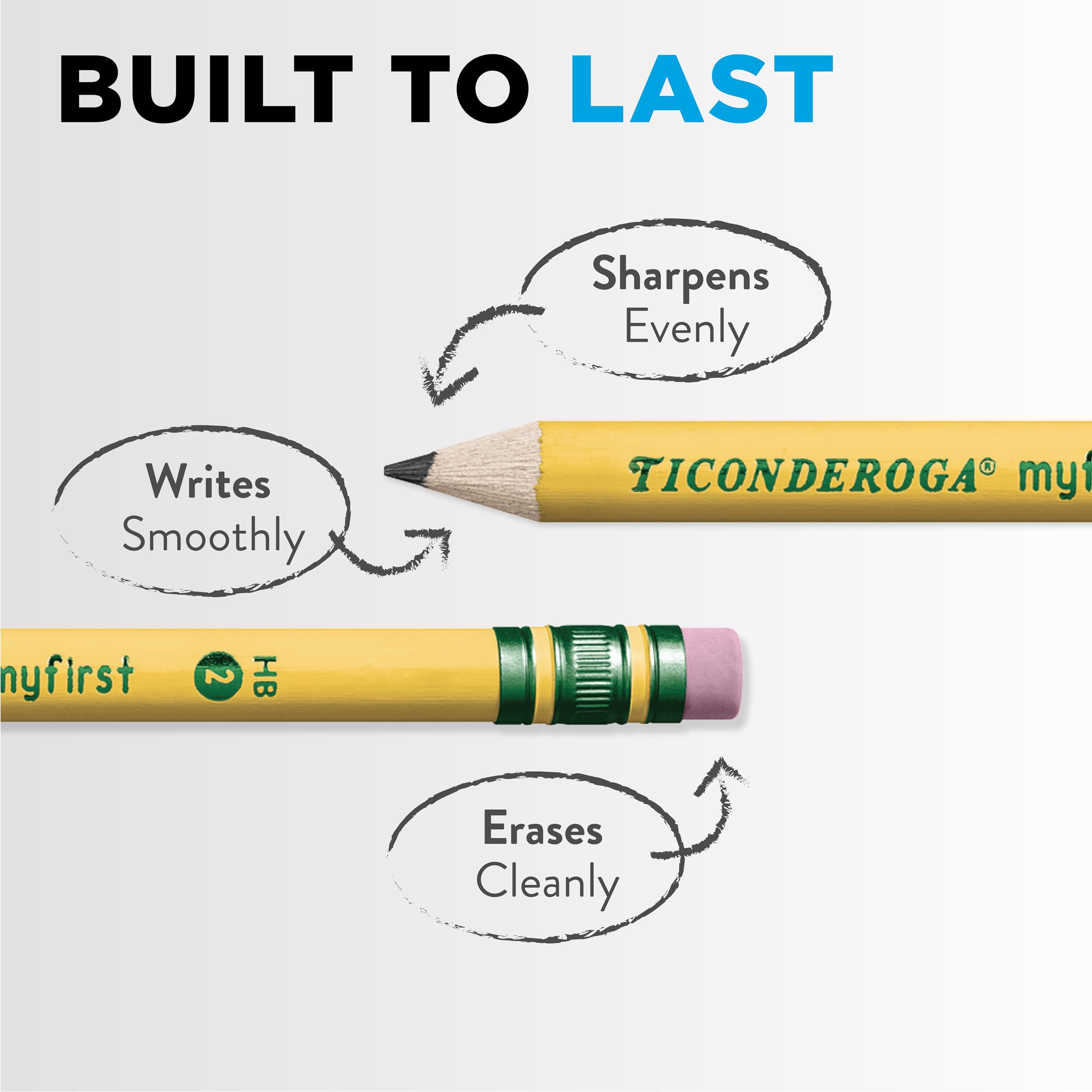 Ticonderoga® Beginners' Elementary Pencils, With Eraser, #2 Lead, Yellow Barrel, Pack Of 12