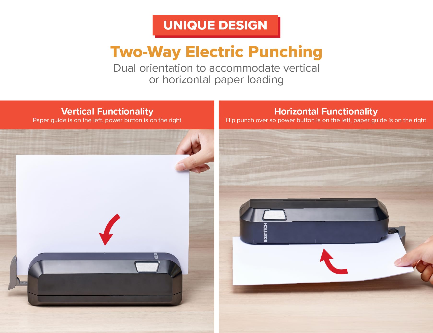 Bostitch Office Electric 3-Hole Punch, Dual Paper Loading, Heavy Duty, Jam-Free 20 Sheet Capacity, AC Adapter or Battery Powered, Space Saving, Black, (EHP20-BLK)