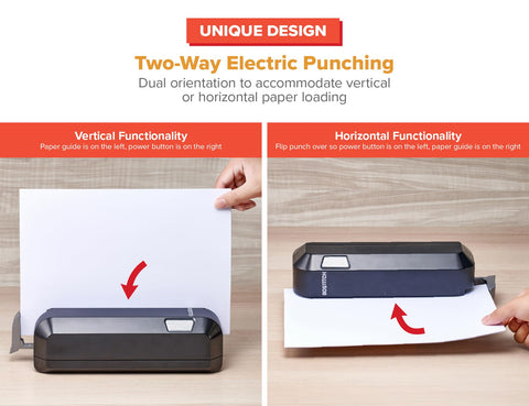 Bostitch Office Electric 3-Hole Punch, Dual Paper Loading, Heavy Duty, Jam-Free 20 Sheet Capacity, AC Adapter or Battery Powered, Space Saving, Black, (EHP20-BLK)