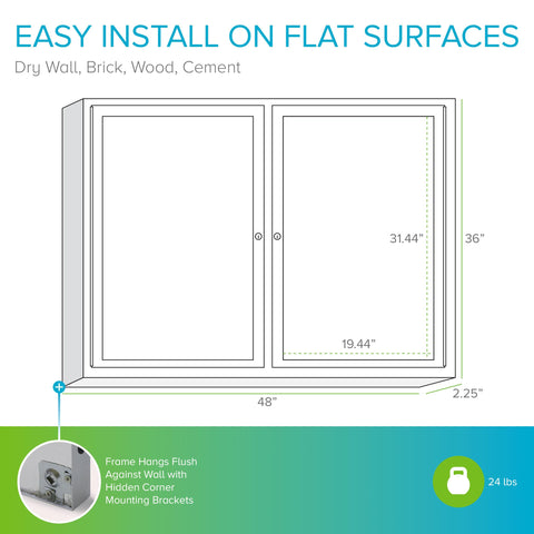 Ghent 36" x 48" 2-Door indoor Enclosed Bulletin Board, Shatter Resistant, with Lock, Satin Aluminum Frame - Natural Cork (PA234K) Made in the USA