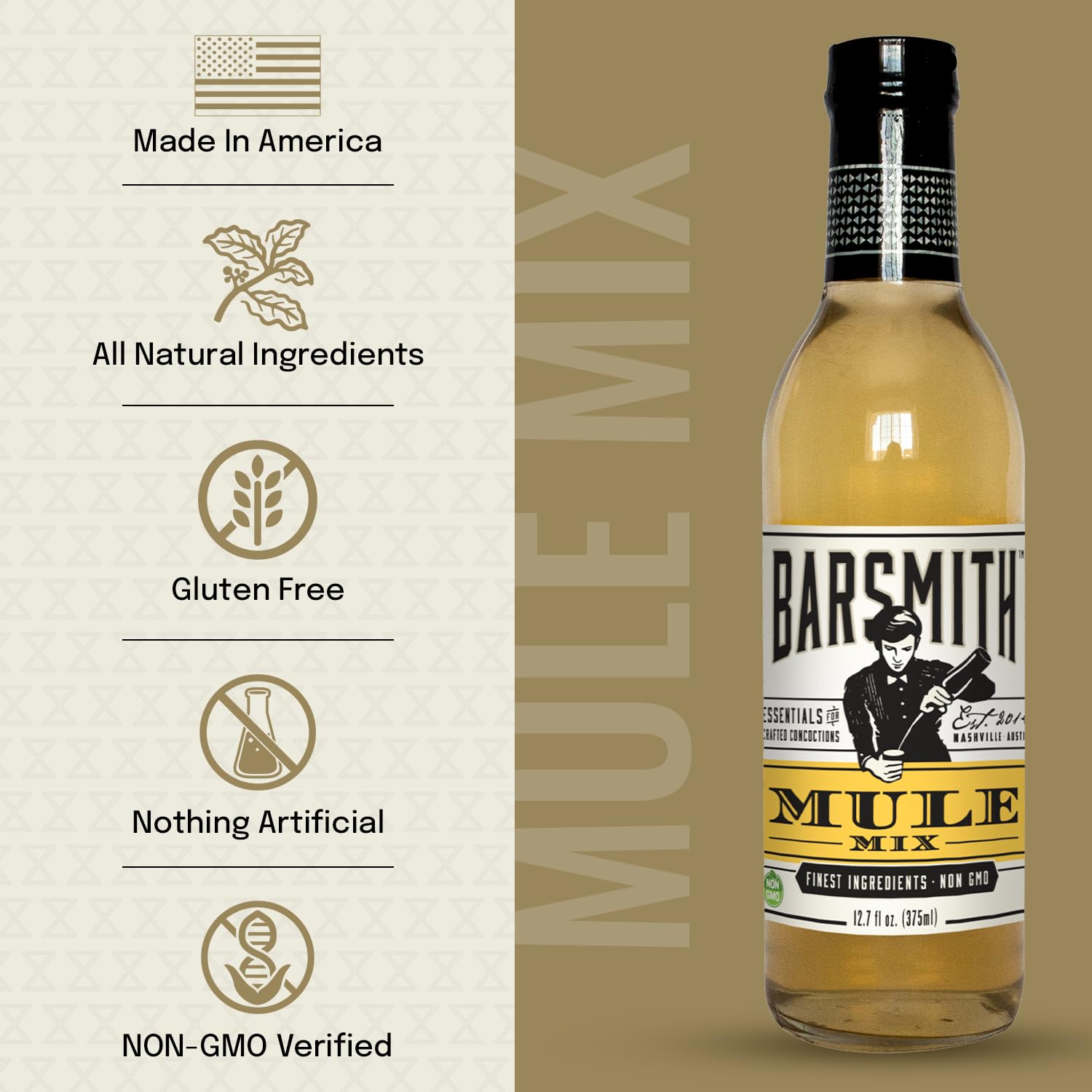 Barsmith Bar Essentials Moscow Mule Honey-Ginger Mix - Refreshing & Uplifting Mixer with No Artificial Flavors or Colors - Cocktail Mix with blend of bite and sweetness - 12.7 oz Bottle (Pack of 1)