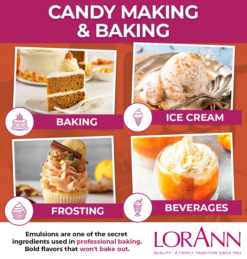 Lorann Oils Pumpkin Spice Bakery Emulsion: Genuine Pumpkin Spice Blend, Perfect for Boosting Fall Flavors in Cakes, Cookies & Desserts, Gluten-Free, Keto-Friendly, Pumpkin Spice Flavoring Essential