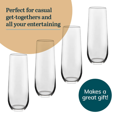 Libbey Stemless Champagne Flute Glasses, 8.5-ounce, Set of 12
