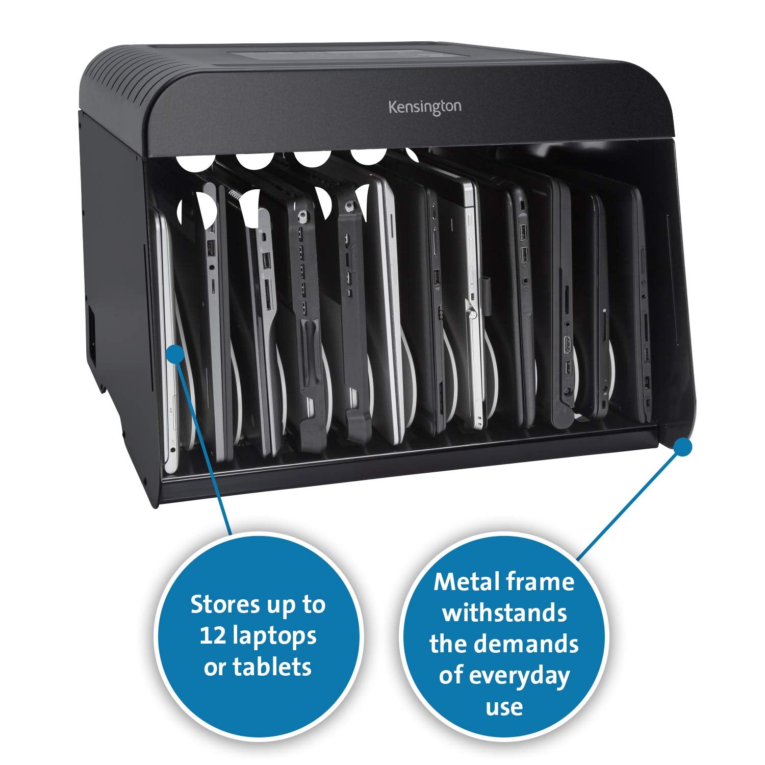 Kensington 12-Device Laptop & Tablet AC Charging Station for Up to 14 inch Laptops - Metal Storage Cart for Chromebook, Surface Pro, MacBook, iPad, with Cord Organizer & 12 Outlets, K62878NA
