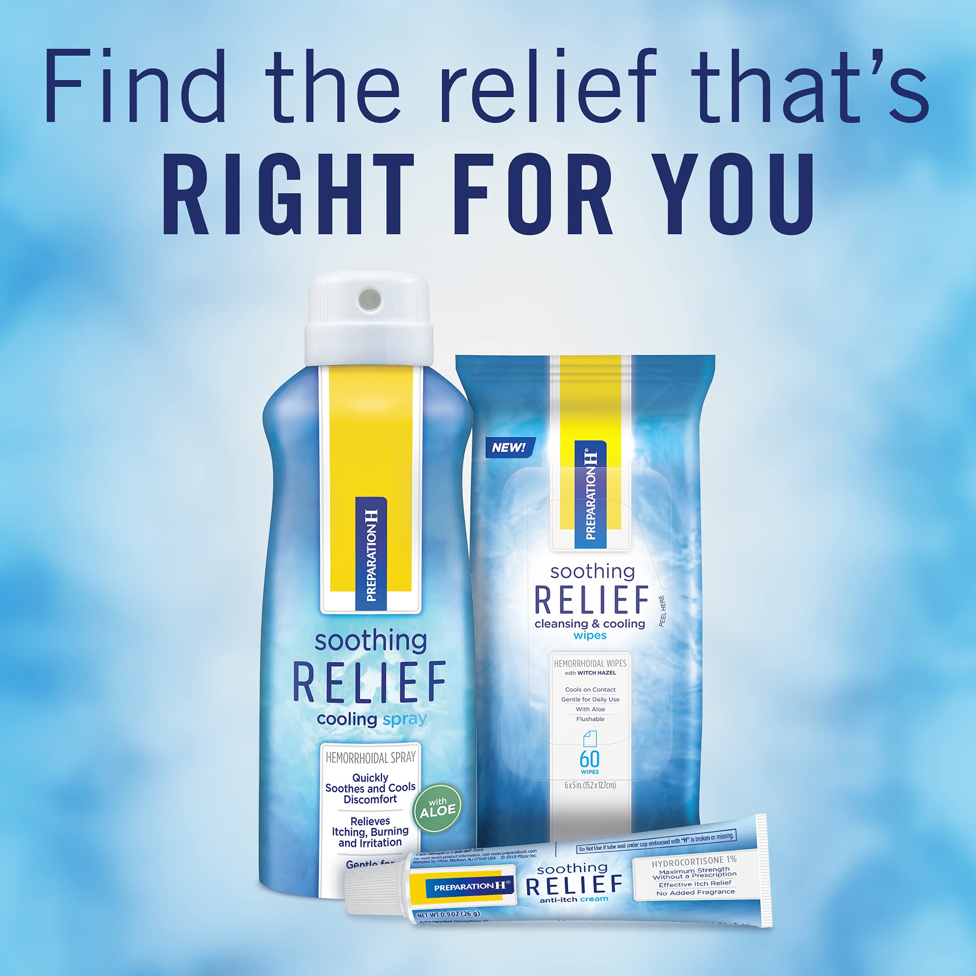Preparation H Soothing Relief Cooling Spray, No-touch Witch Hazel Spray for Irritated Skin Relief - 2x2.7 Oz Bottles