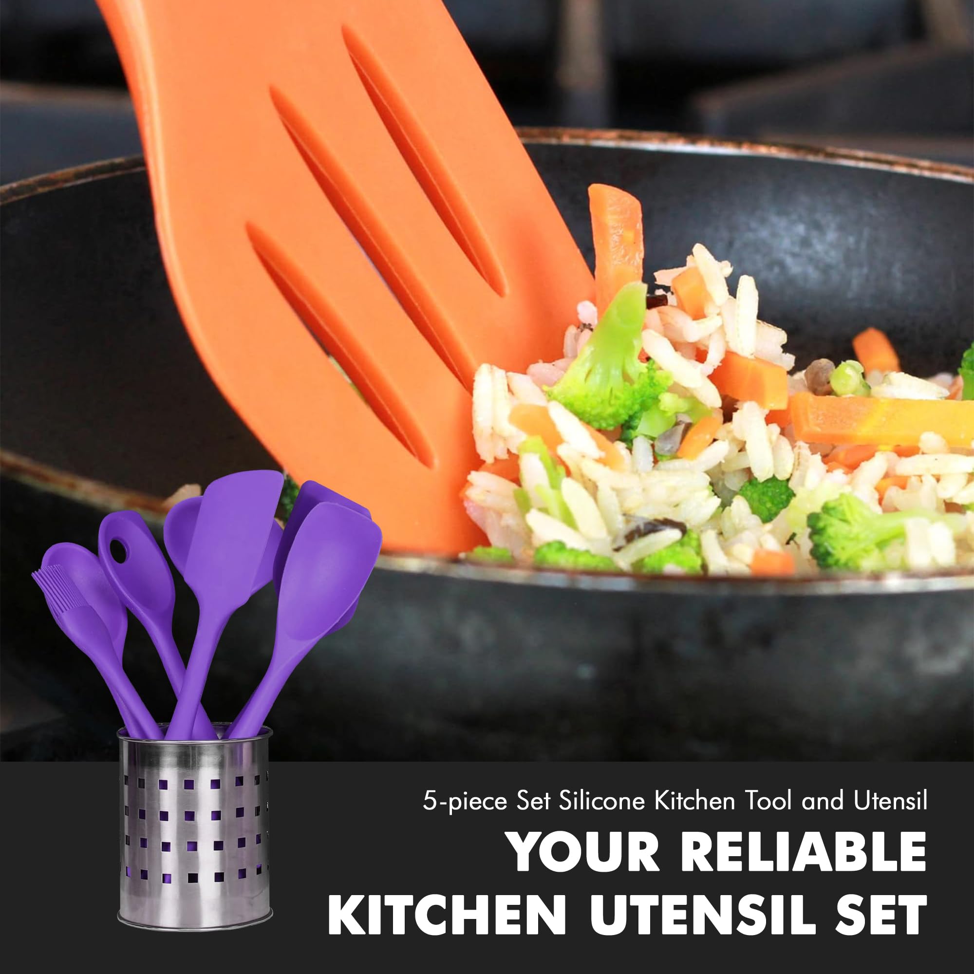 Chef Craft Premium Silicone Kitchen Tool and Utensil Set, 5 Piece, Purple