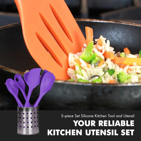 Chef Craft Premium Silicone Kitchen Tool and Utensil Set, 5 Piece, Purple