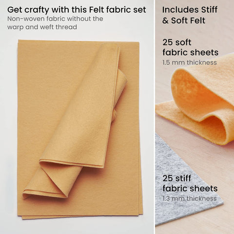 Arteza Craft Felt Sheets, Set of 50, 8.3 x 11.8 inches, 10 Brown and Gray Tones, 20 Soft and 30 Stiff Non Woven Felt Fabric Squares, 1.5mm and 1.3mm Thick, Sewing Fabric for DIY Projects