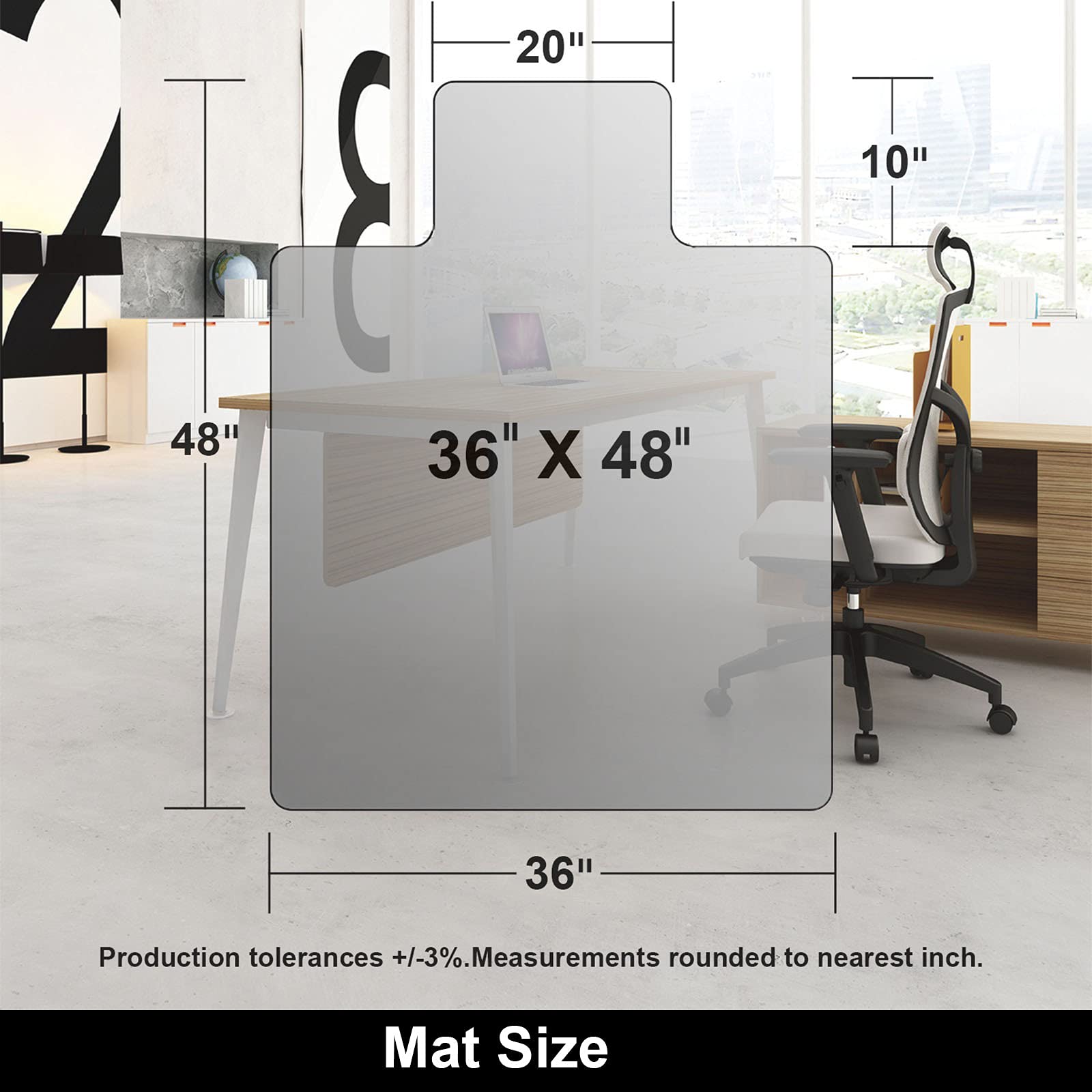 AiBOB Office Chair Mat for Hardwood Floor, 36 X 48 inches, Hard Floor Chair Mats Under Computer Desk, Easy Glide for Rolling Chairs