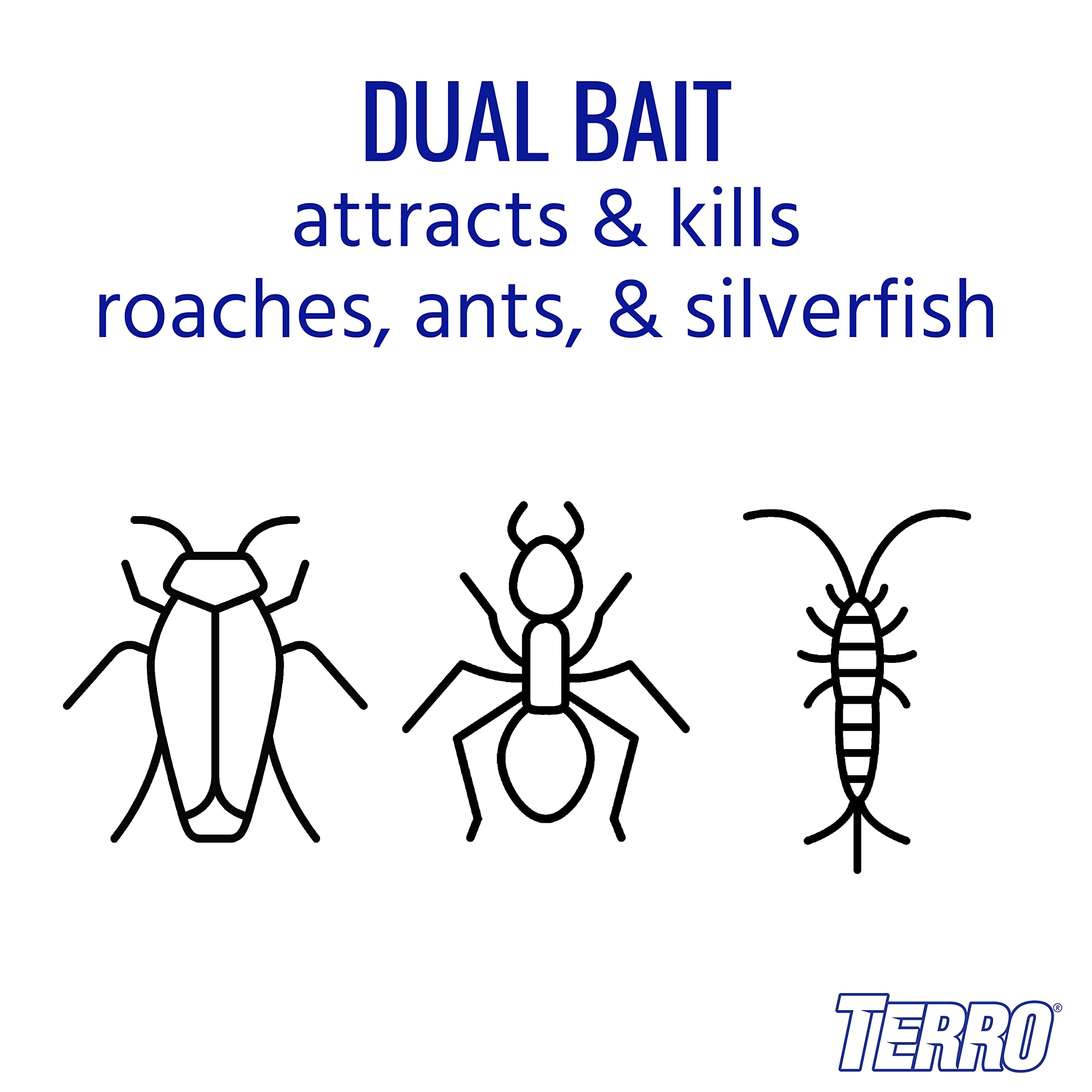 TERRO Ant & Roach Bait T360 4-Pack - Indoor Ant Killer and Roach Killer, Pre-Filled Dual Bait Stations Attract and Kill Ants, Roaches, and Silverfish, Ready-To-Use Indoor Bait with Twist Tab