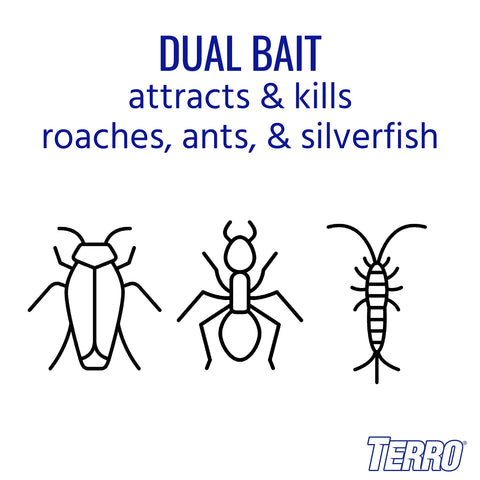 TERRO Ant & Roach Bait T360 4-Pack - Indoor Ant Killer and Roach Killer, Pre-Filled Dual Bait Stations Attract and Kill Ants, Roaches, and Silverfish, Ready-To-Use Indoor Bait with Twist Tab