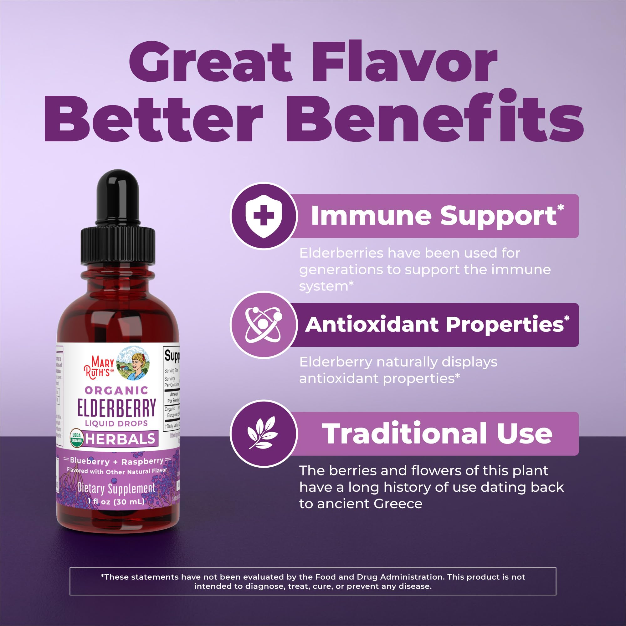 MARYRUTH'S Elderberry Liquid Drops for Adults & Kids | Immune Support | Antioxidant | Overall Wellness | Elder Berry Extract | USDA Organic | Sugar Free | Vegan | Non-GMO | Gluten Free | 1 Fl Oz