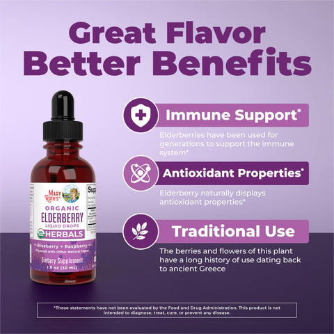 MARYRUTH'S Elderberry Liquid Drops for Adults & Kids | Immune Support | Antioxidant | Overall Wellness | Elder Berry Extract | USDA Organic | Sugar Free | Vegan | Non-GMO | Gluten Free | 1 Fl Oz
