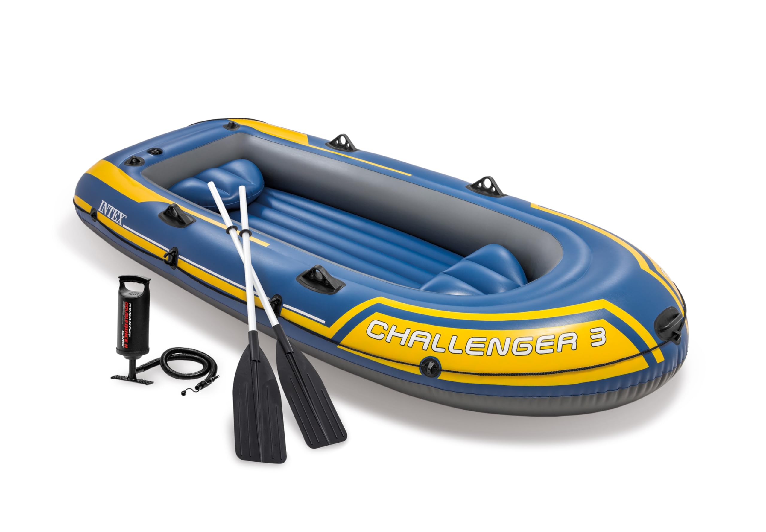 Intex 68370EP Challenger 3 Inflatable Boat Set: Includes Deluxe 48in Boat Oars and High-Output Pump - Triple Air Chambers - Welded Oar Locks - 3-Person - 660lb Weight Capacity