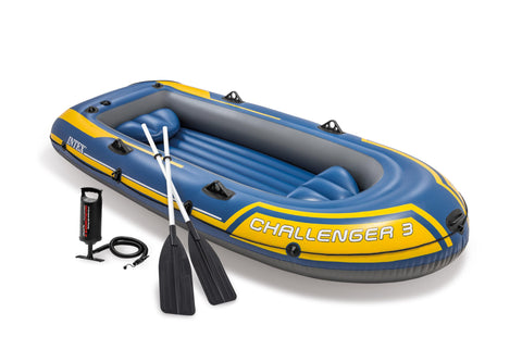 Intex 68370EP Challenger 3 Inflatable Boat Set: Includes Deluxe 48in Boat Oars and High-Output Pump - Triple Air Chambers - Welded Oar Locks - 3-Person - 660lb Weight Capacity
